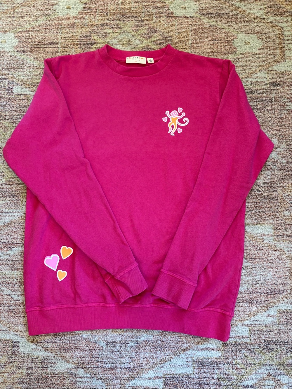 Roller Rabbit Pink Cheer Monkey Heart Graphic Crewneck Sweatshirt Women’s Medium